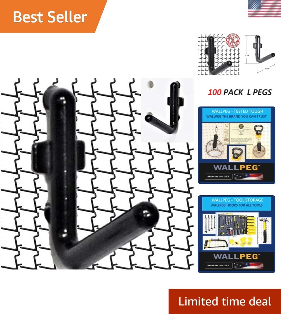 Versatile 100-Piece Black L-Style Pegboard Hooks – Quick & Easy Installation