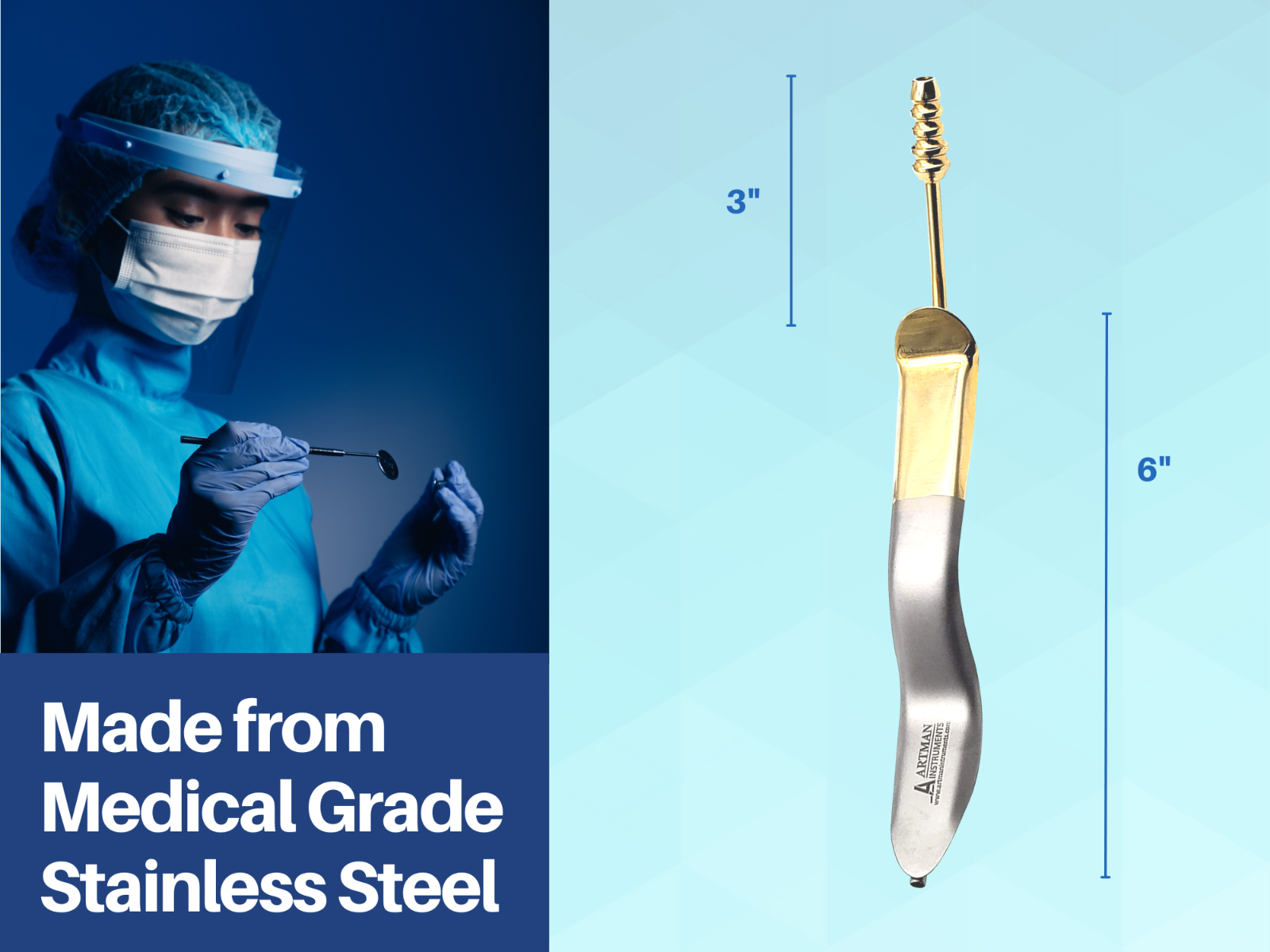 Minnesota Cheek Retractor with Suction Gold Plated Surgical Dental ARTMAN