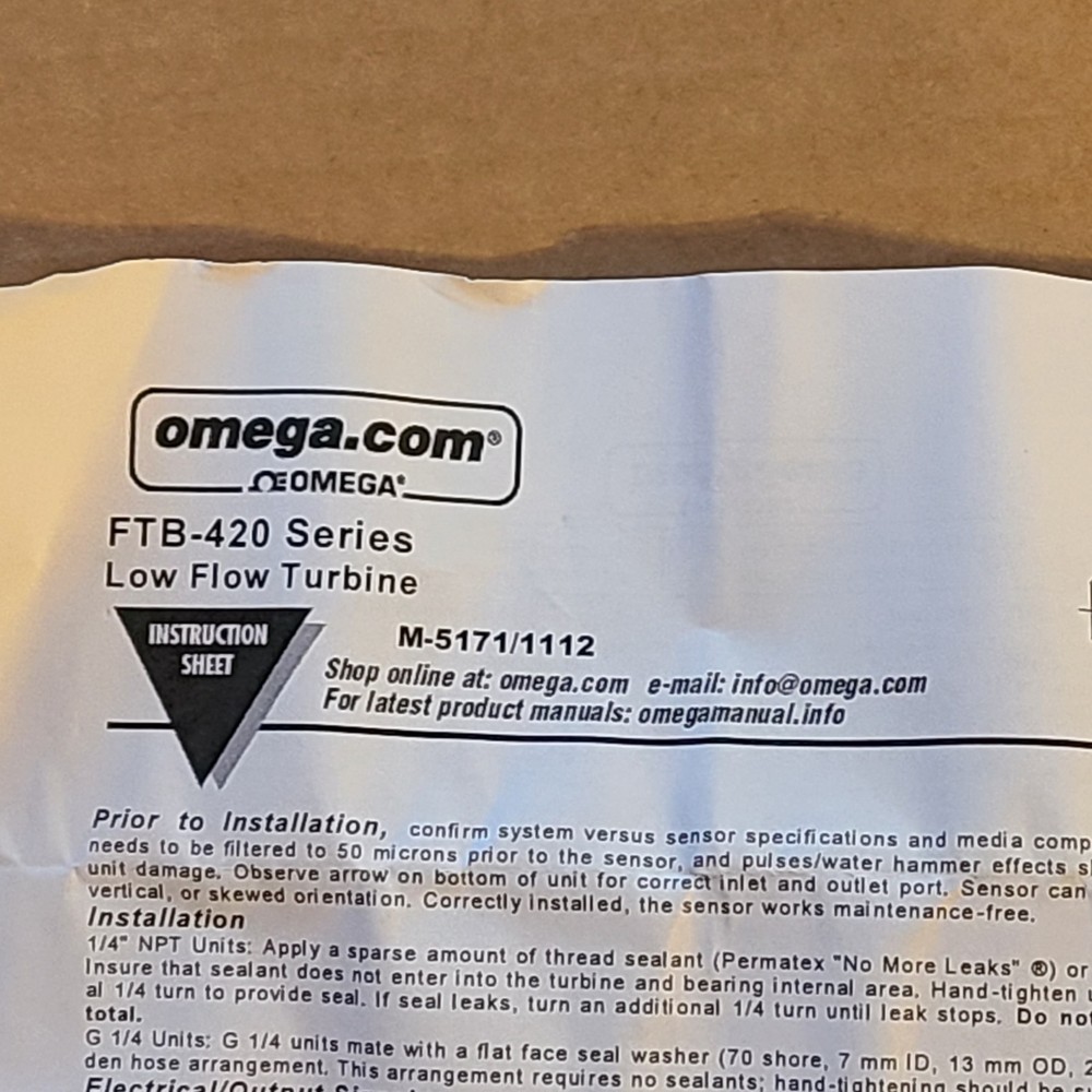 Omega FTB421 Turbine Flowmeter - NEW