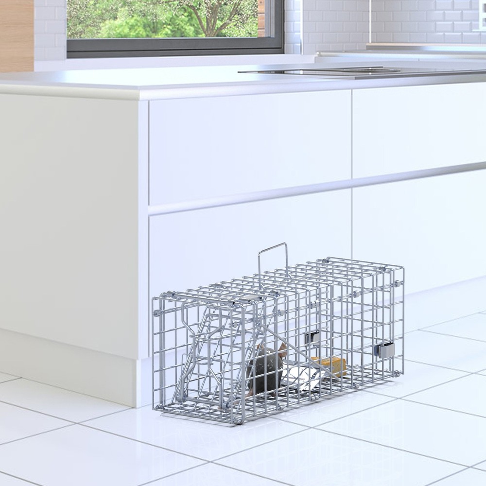 2pc Cage Galvanized Iron Mouse Control Bait Catch w/ L Shaped Rod For Kitchen