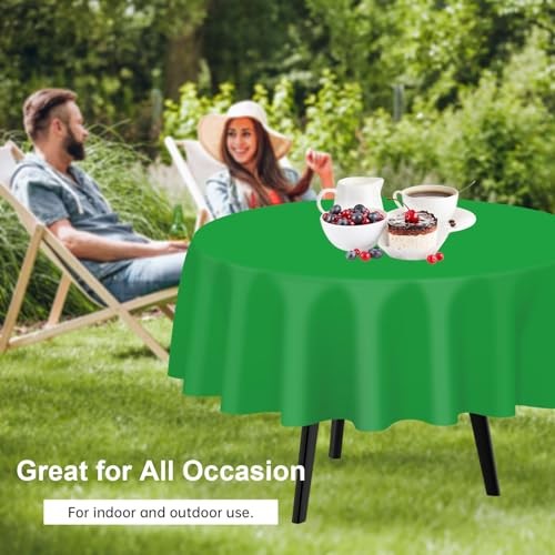 Green Round Tablecloth 84 Inch Plastic Table Cover Disposable 2 Pack E4 Green