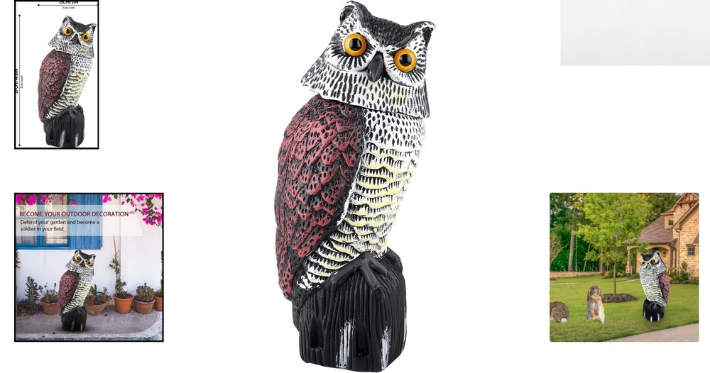 Versatile Plastic Owl Decoy with Wind-Powered Features - Indoor/Outdoor Use