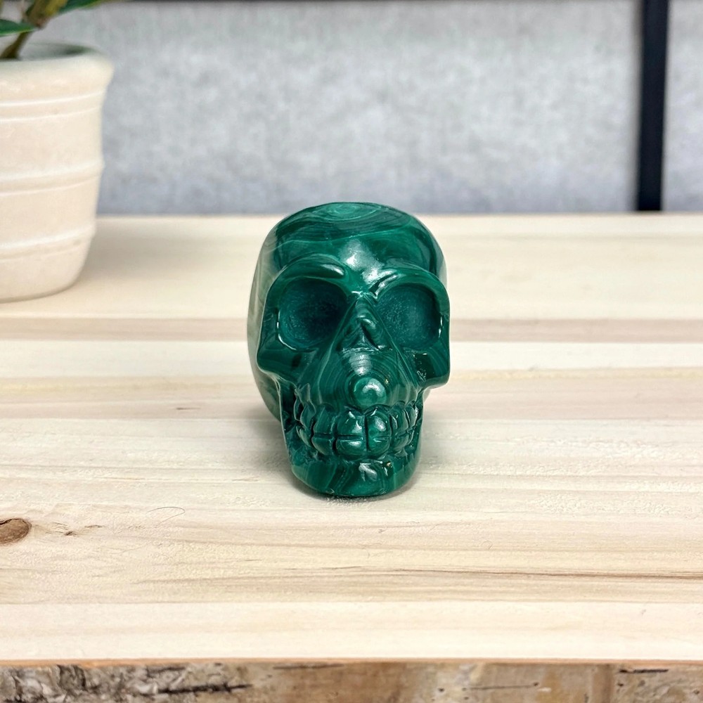 Malachite Skull Carving, 3.17 in.