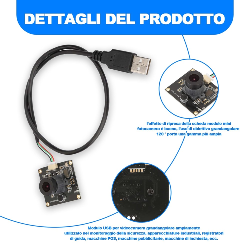 USB Camera Module1600 * 1200 2MP Autofocus 120° Wide Angle Camera Module for ...