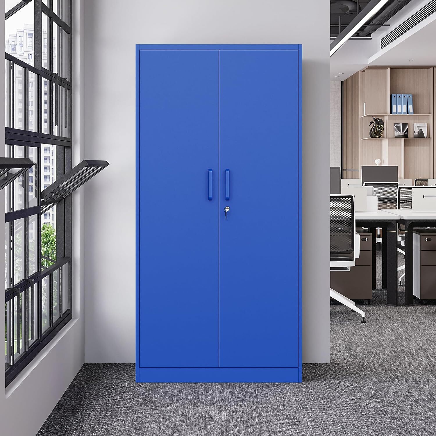 71" Metal Storage Cabinet with 4 Adjustable Shelves and Locking Door Home Garage