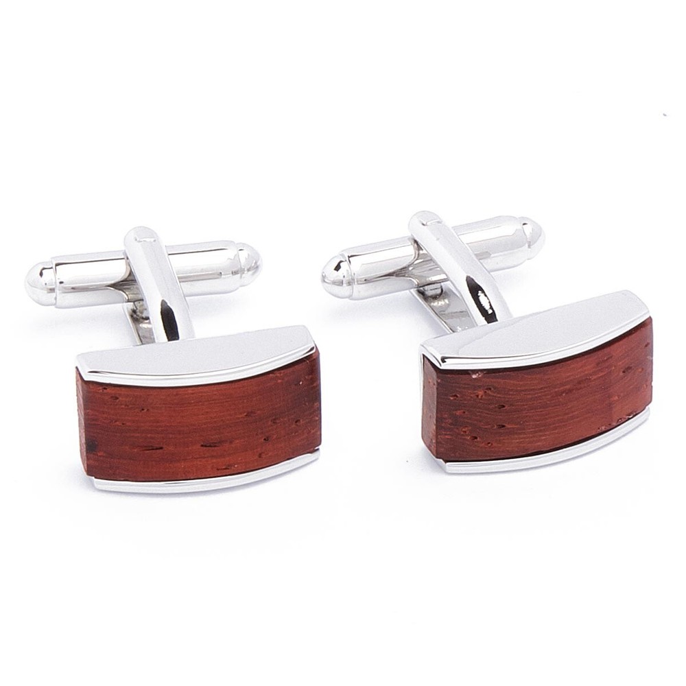 Cufflinks - Pallisander Wood Rectangle Brown and Silver