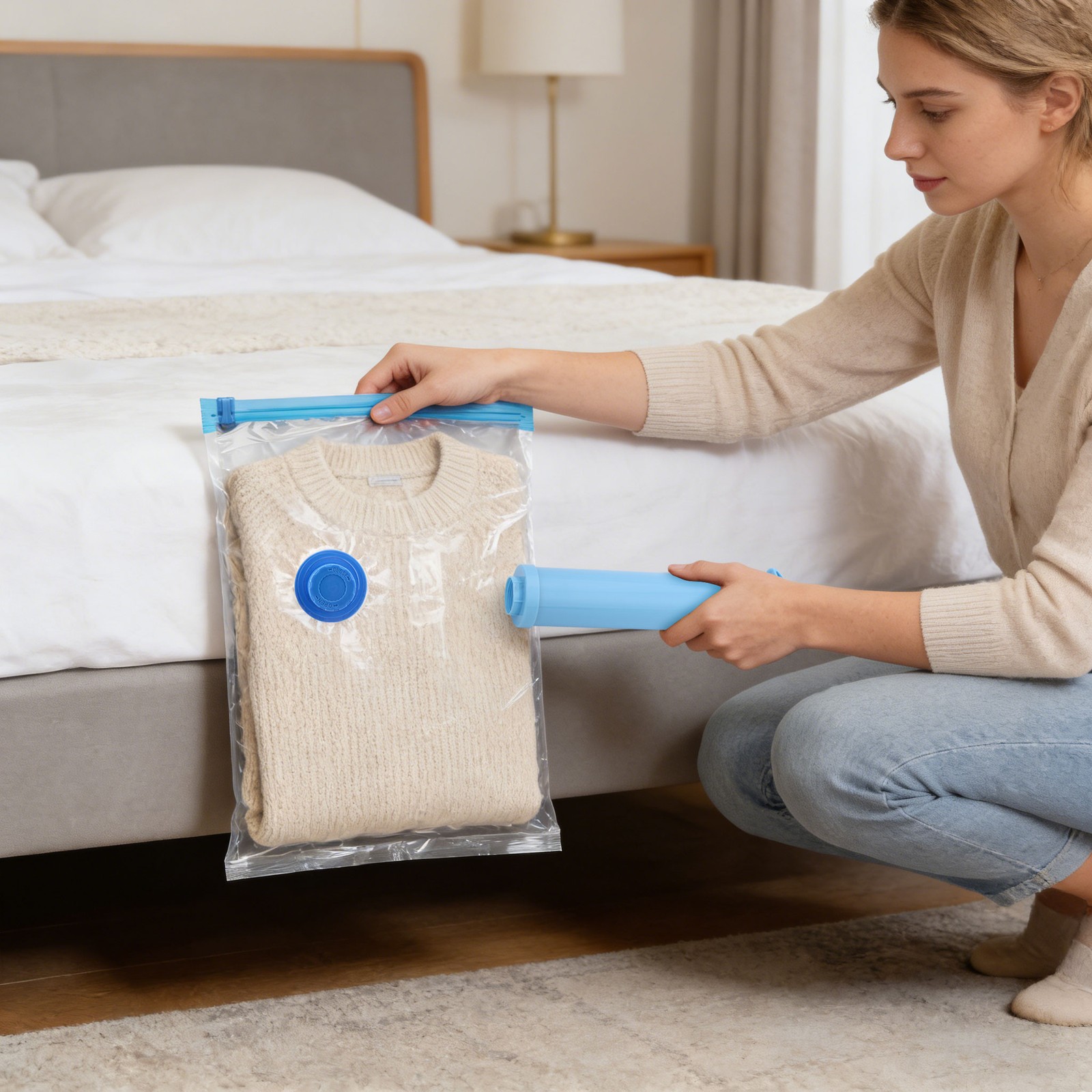 15PCS Vacuum Storage Bags with Hand Pump Space Saver Compression Clothes Luggage