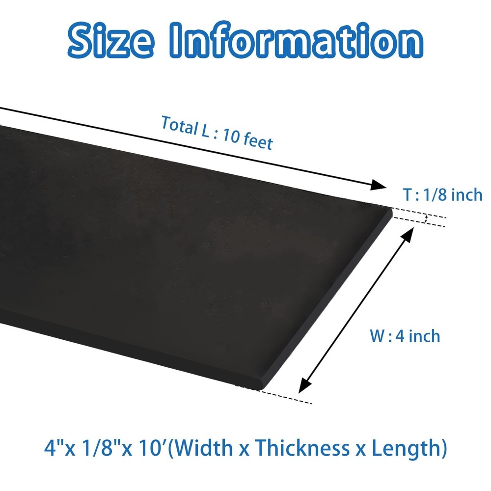 Black Solid Rubber Strip, 1/8 (.125)" Thick X 4" Wide X 10'Long, Solid Flat R...