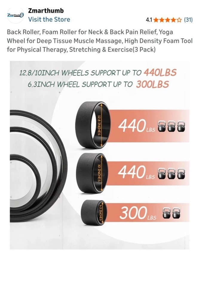 Zmarthumb Foam Roller Set, Trigger Point Back Roller, flexibility, 3pk