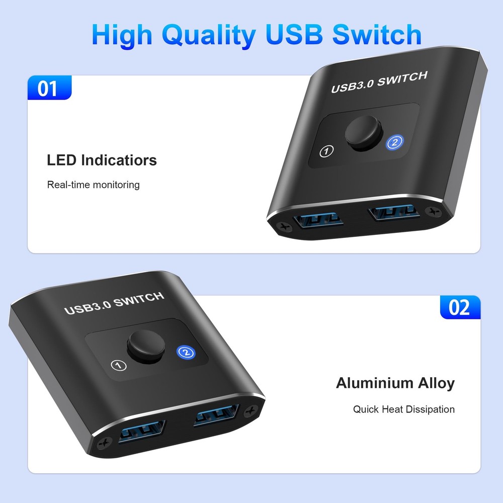 BiDirectional USB 3.0 Switch 1 In 2 Out / 2 In 1 Out Switcher 2 Computers PC