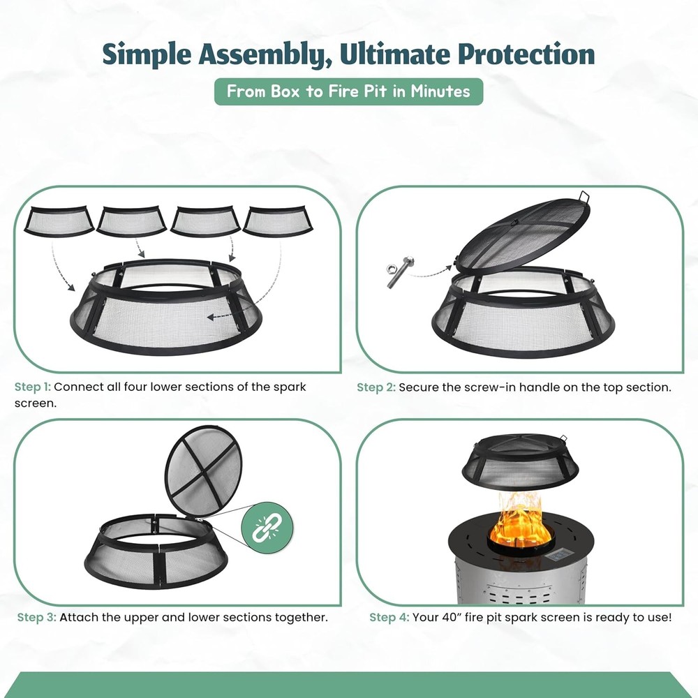 Febtech 40" Round Fire Pit Spark Screen – Heavy-Duty with Lifting Hook