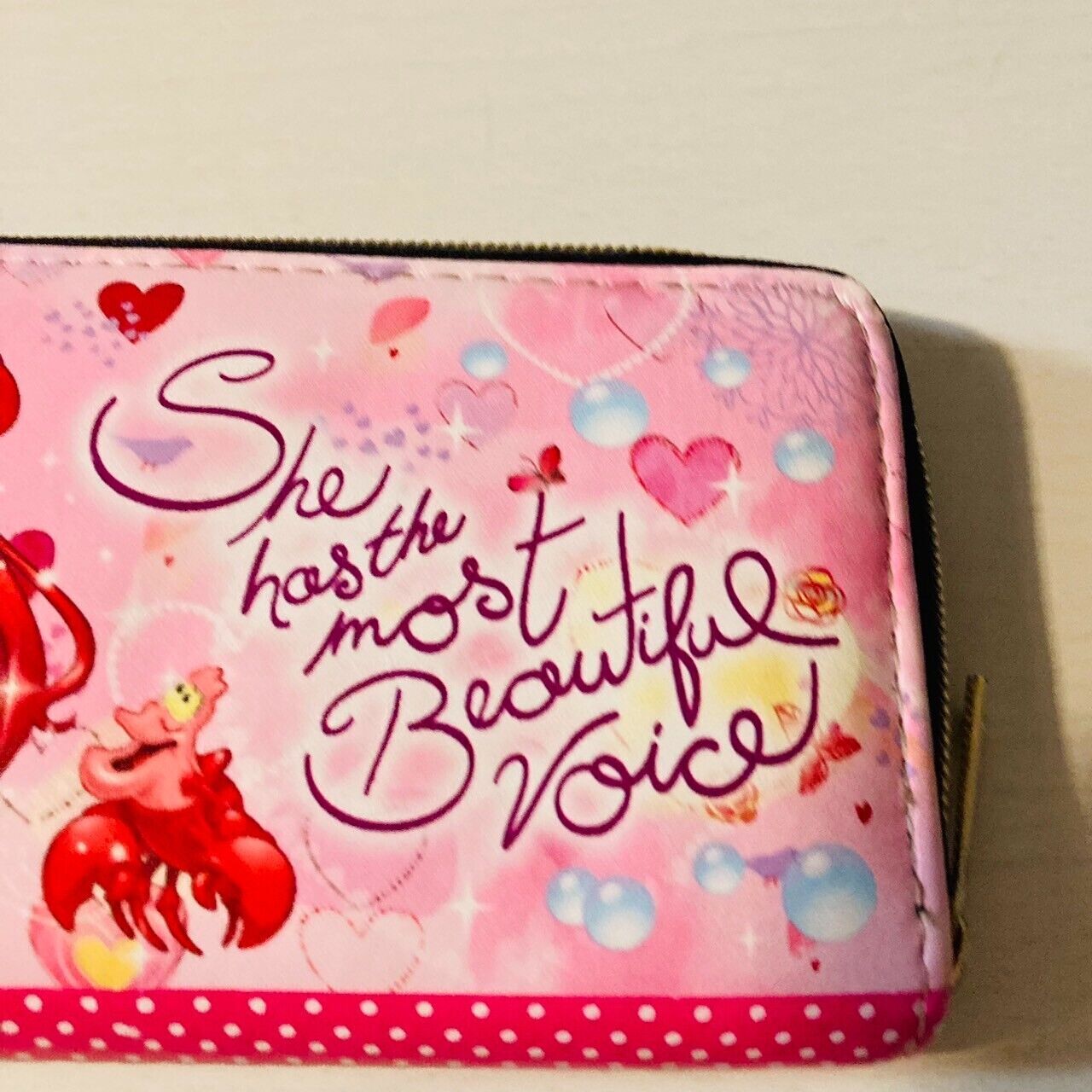 Disney Little Mermaid Purse Long Wallet Ariel Coin Case Princess Pink Prize Rare