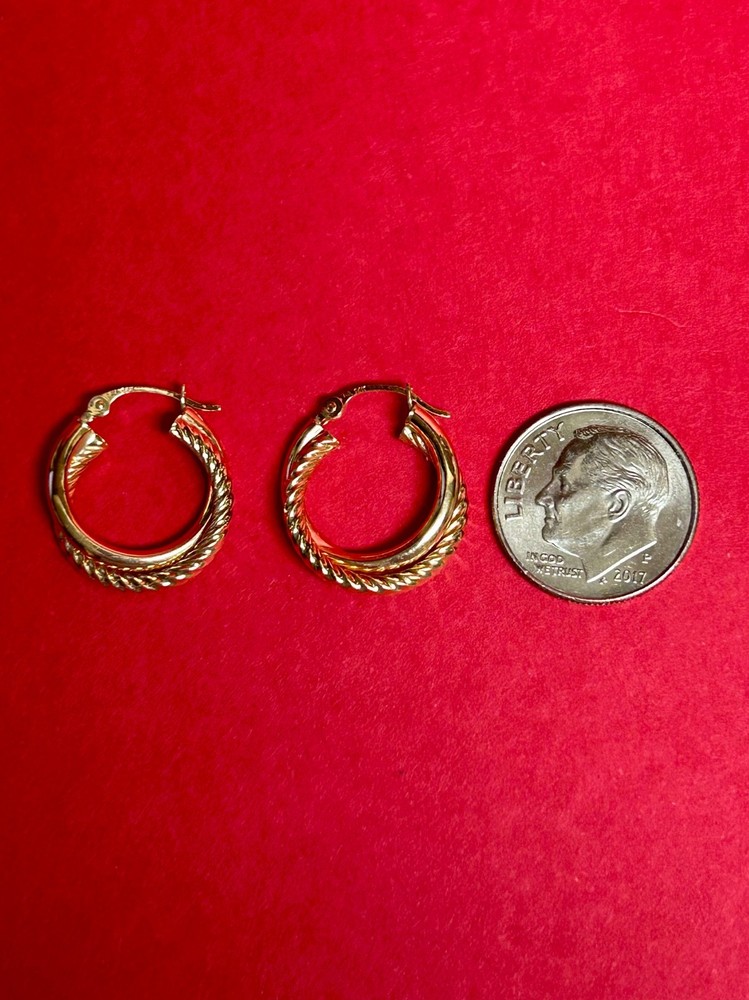 Vintage 14K Solid Yellow Gold Double Twisted Hoop Earrings