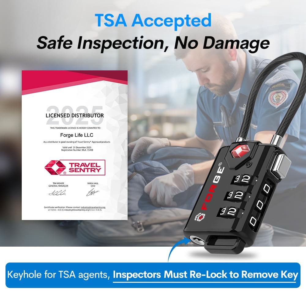 TSA Approved Cable Luggage Locks, Re-settable One_Size, Black Single Pack