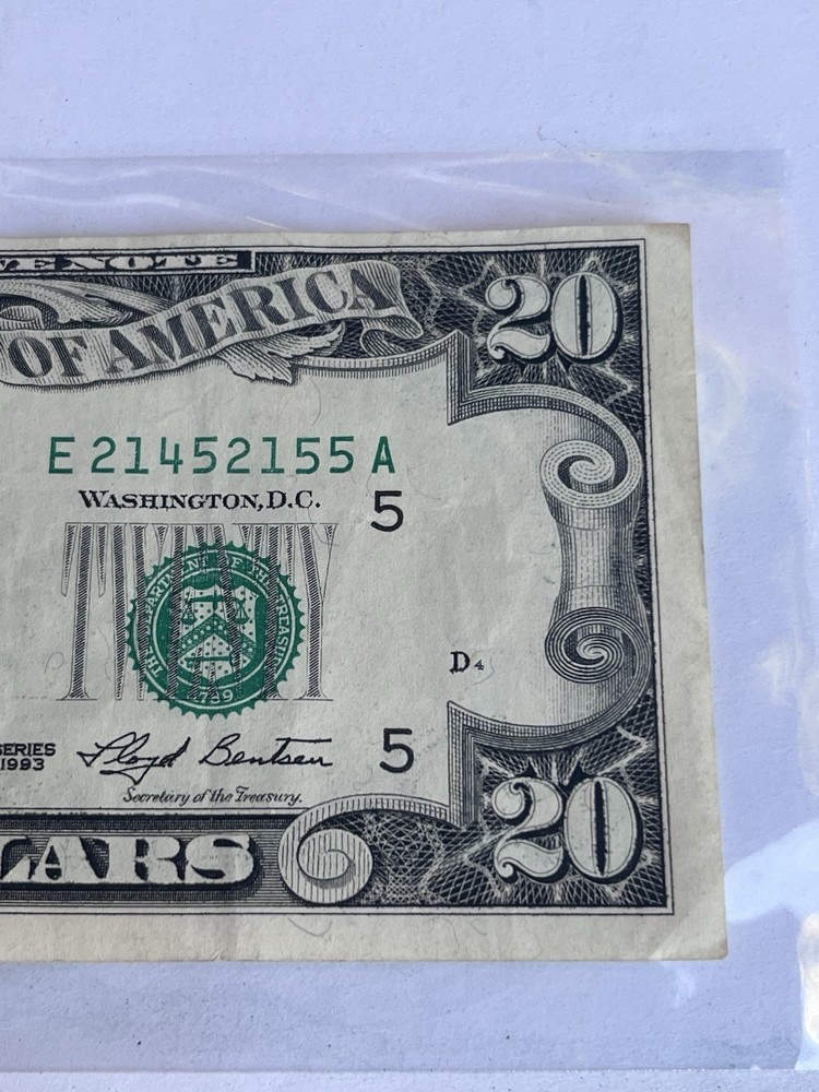 1993 Series $20 Dollar Bill Misaligned Error