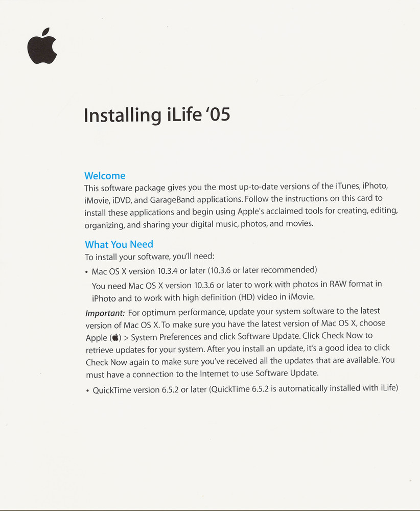 Apple iLife ‘05 CPU Drop-in DVD ~ New Mac Software