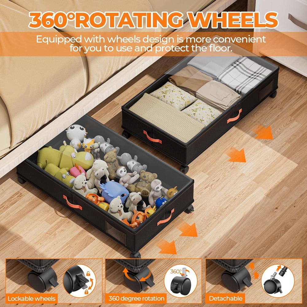 NEW.2-Piece Clear Lid Under-Bed Storage Box Set, Black