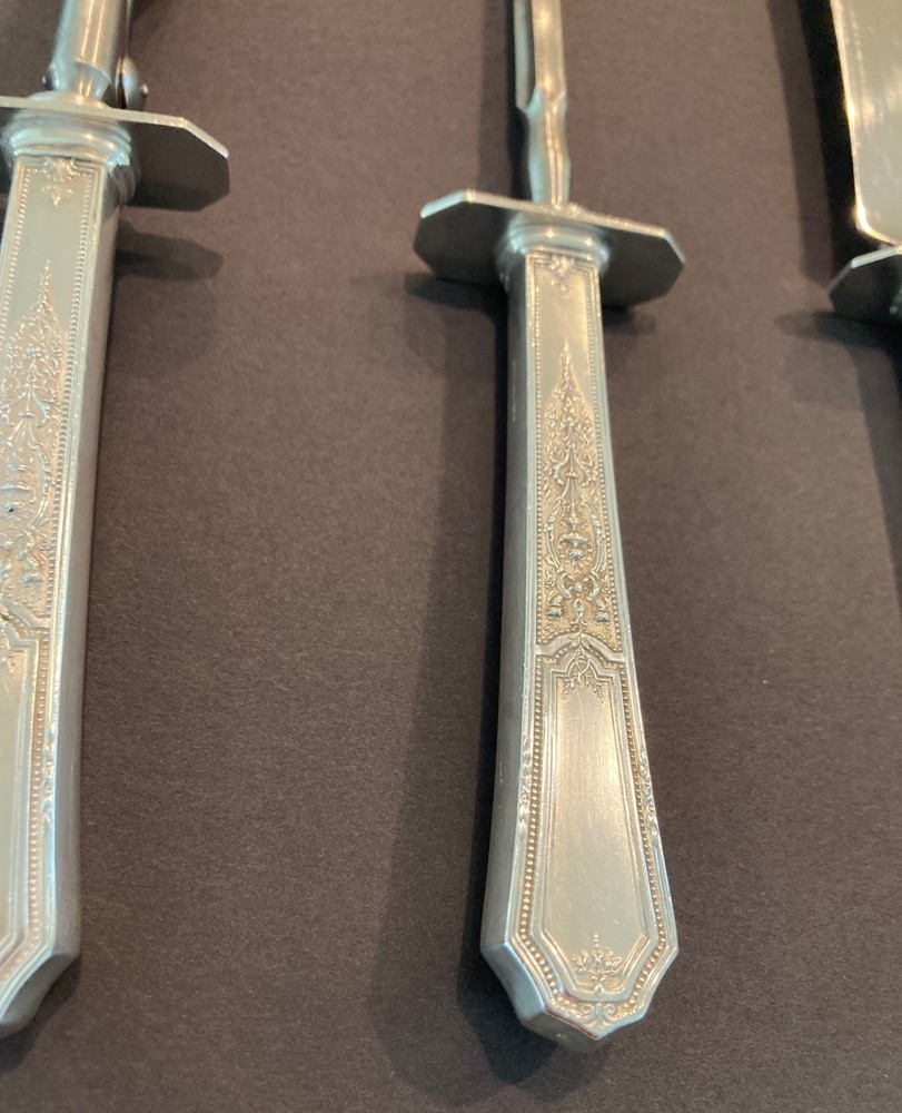 1847 Rogers Bros Ancestral 1924 Silverplate Carving Set Knife & Sharper & Fork!