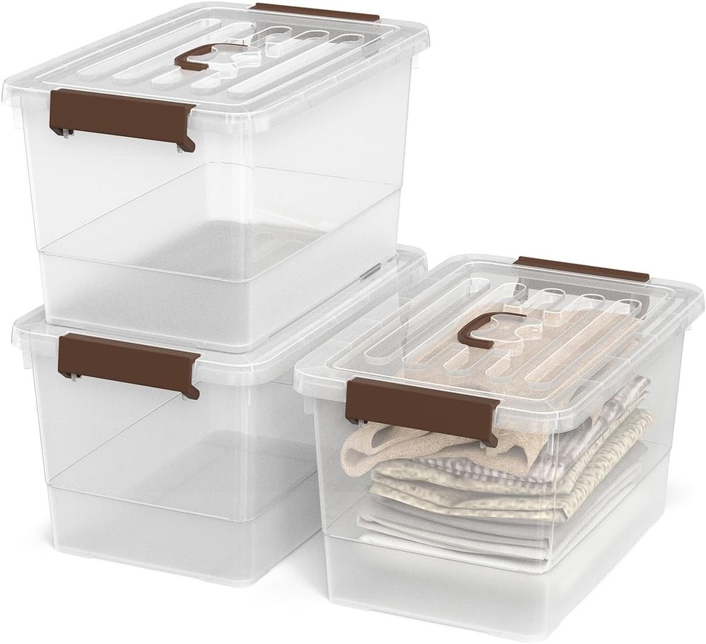 3-Pack 17-Quart Clear Plastic Storage Bins with Snap-Tight Lids, Stackable