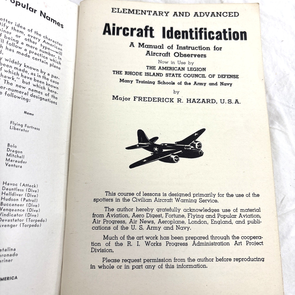 1943 Elementary & Advanced Aircraft Identification by Major Frederick Hazard