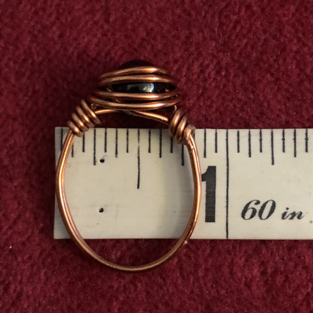 Black Bead Copper Wire Wrap Ring Sz. 8.5