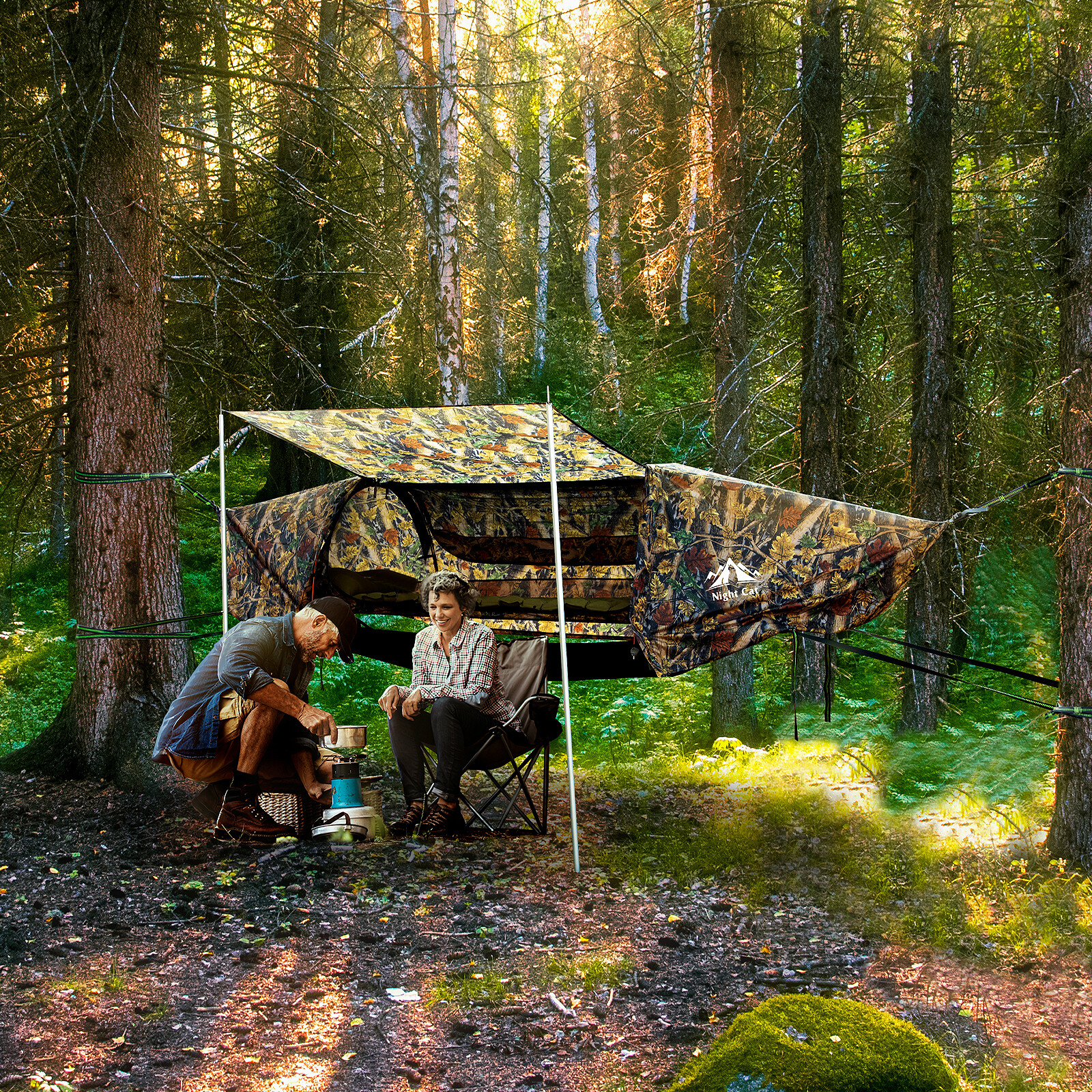 Night Cat Flat Lay Hammock Tent W/ Mosquito Net Waterproof Rainfly Storage Room