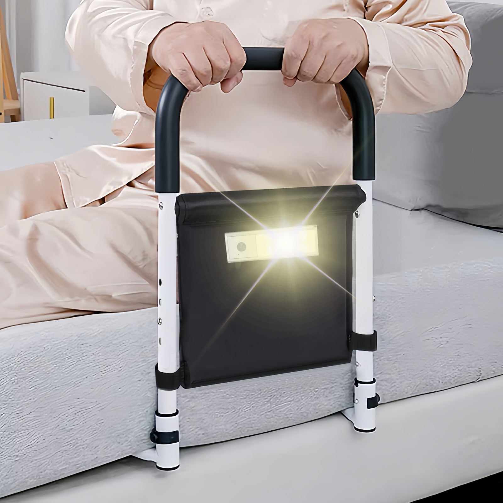 Bed Rails for Elderly Adults, Bed Side Assist Rail for Seniors with Motion Light