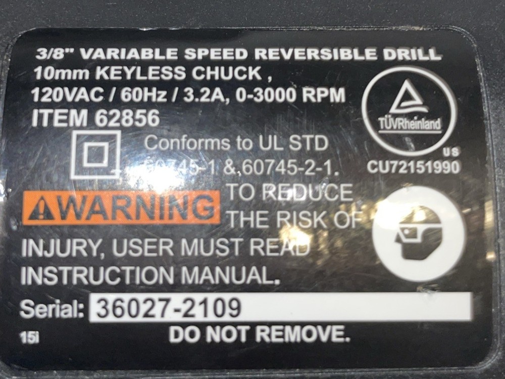 Drillmaster 3/8" Variable Speed Reversible Corded Drill 62856 Pre owned