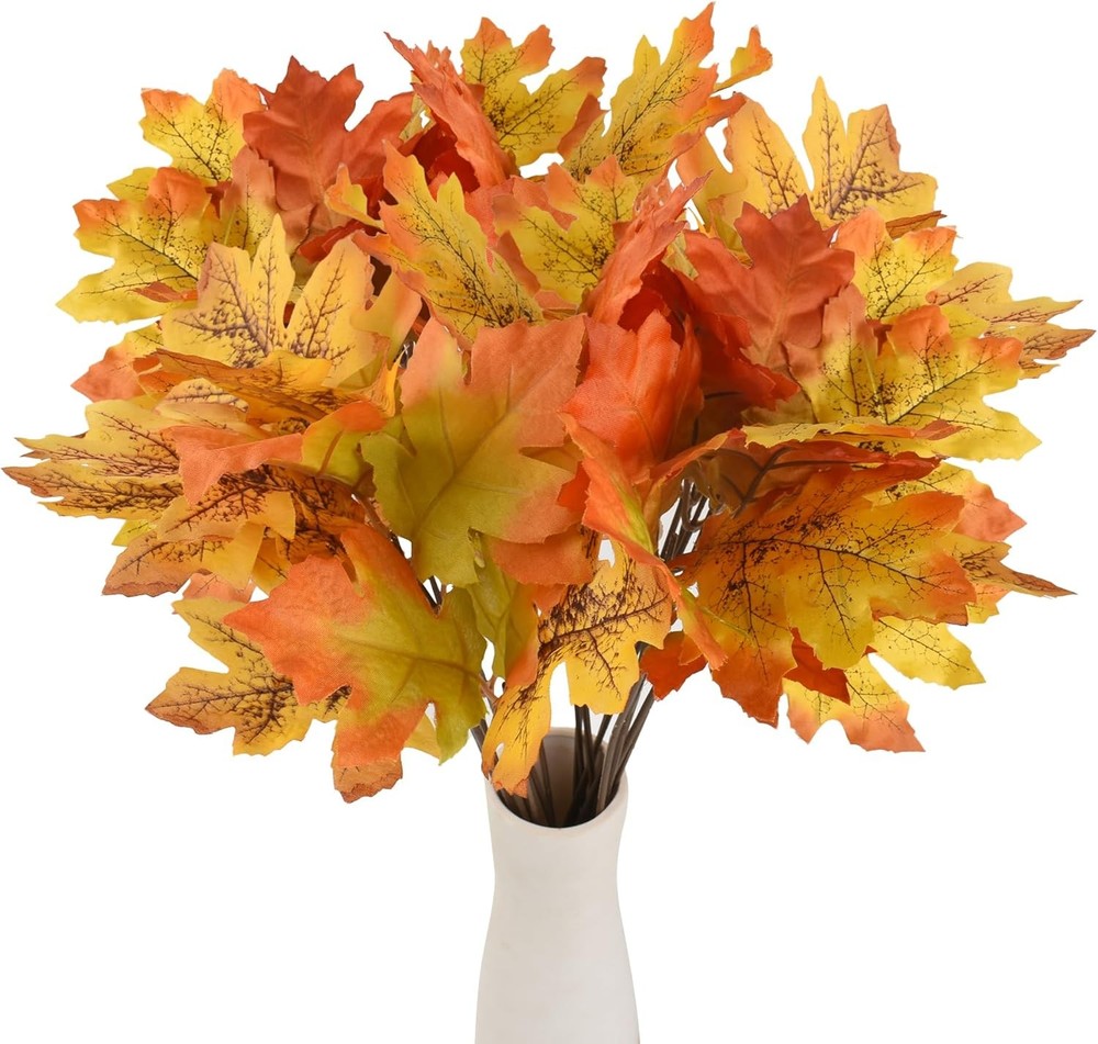 Artificial Maple Leaves Branches, 20 Pcs Fall for Orange
