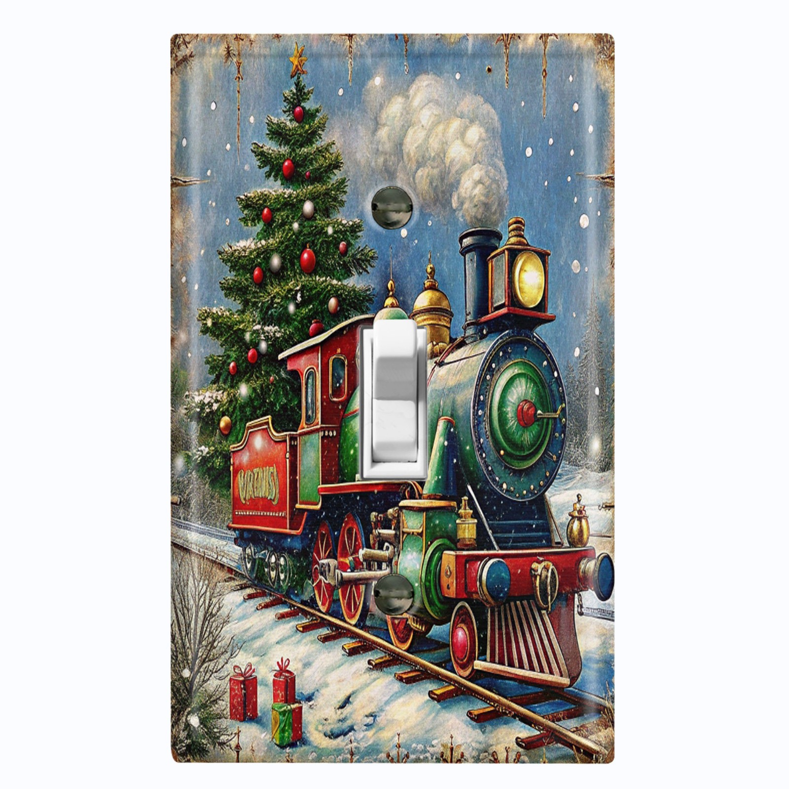 Metal Light Switch Outlet Cover Wall Plate Vintage Christmas Train Decor SAN116