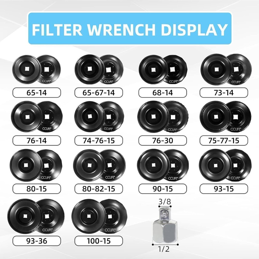 Oil Filter Socket Set Cup Socket Tool Set 16 PCS Oil Filter Cap Wrench