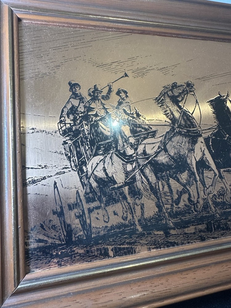 Vintage Clock Signed Copper Etching Horse Etchmasters Wall Framed UK Handmade
