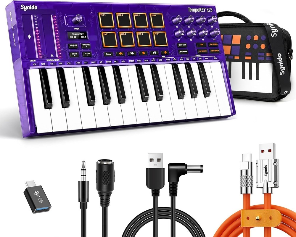 25 Key USB MIDI Keyboard Controller with Drum Pads, Professional Mini Midi Ke...