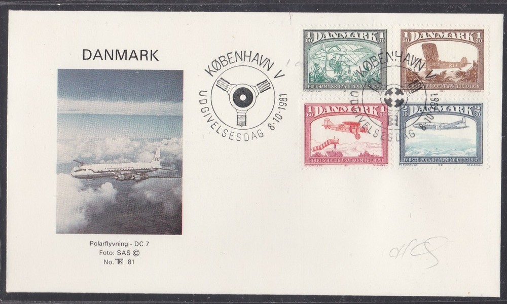 DENMARK 1981 4 FIRST DAY COVERS PLANES