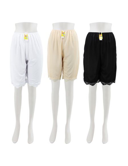 3 Pack Lady Lace Trim Satin Nylon Classic Half Slip Shorts Bloomer Pettipants