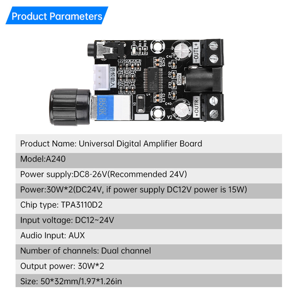 2 Channel TPA3110D2 Bluetooth Digital Audio Power Amplifier Board Amp Module