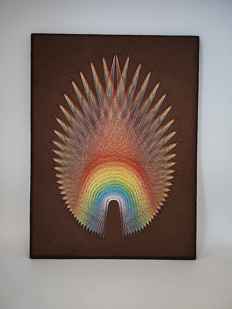 JON KLINE Rainbow "String Mandala" Installation Thread Artwork SIGNED Vtg 16x12"