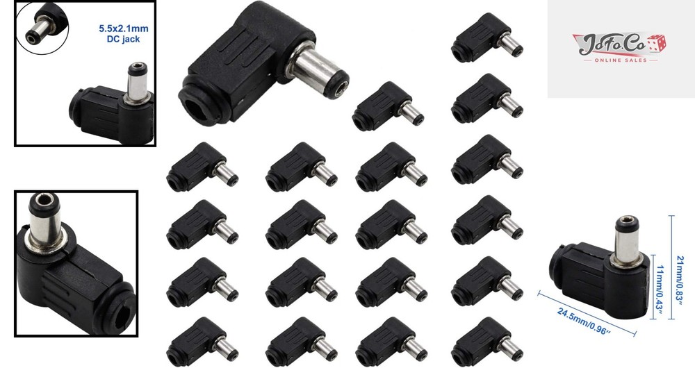 Professional Grade 5.5 x 2.1mm Right Angle DC Power Plug Connection Set