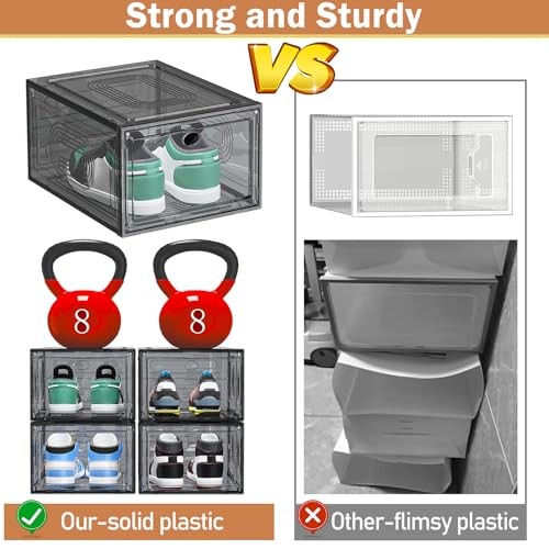 Thicken Shoe Organizer Stackable,Upgraded Sturdy Shoe Storage Box 10 Pack Black
