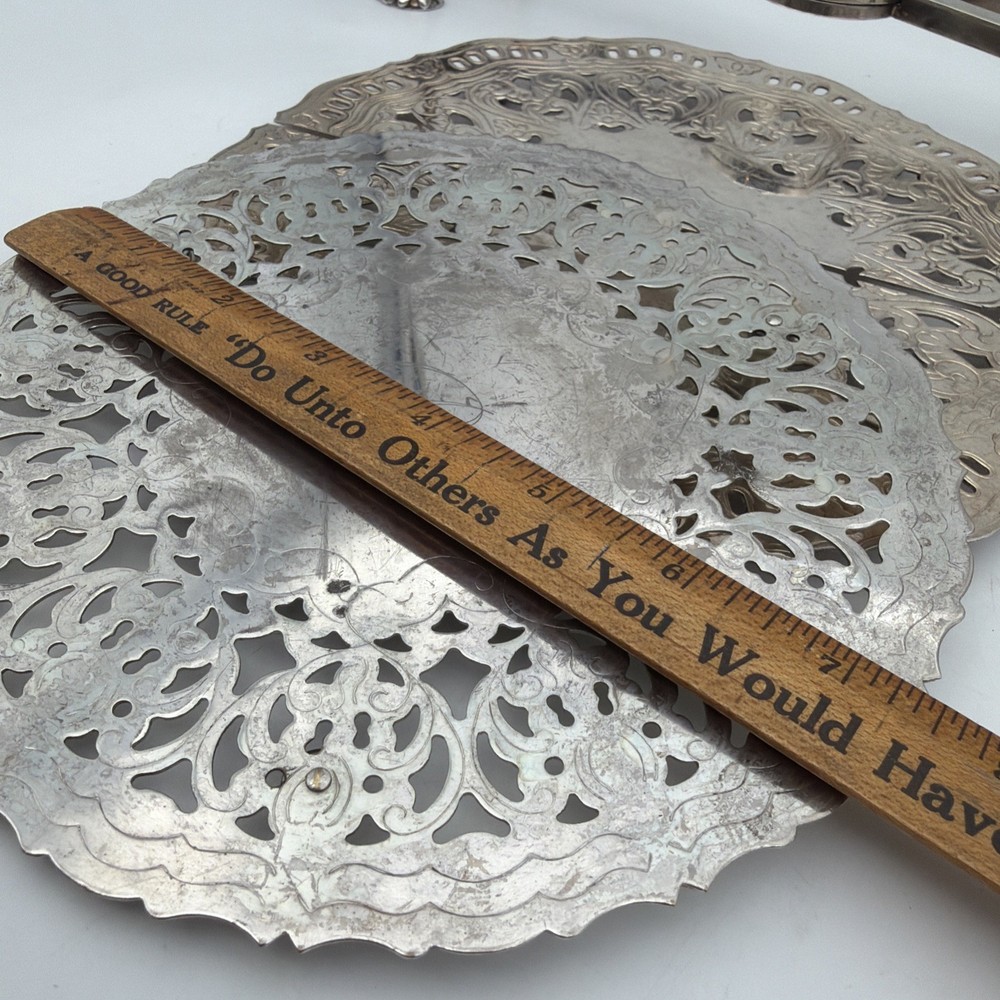 Vintage Silverplate Serving Lot FB Rogers Trays Expandable Trivet Italy Spain