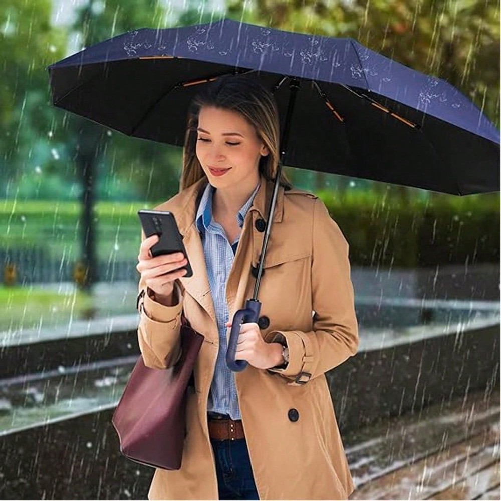 Automatic Folding Umbrella, Portable Rain Umbrella With Loop Buckle, Windproof