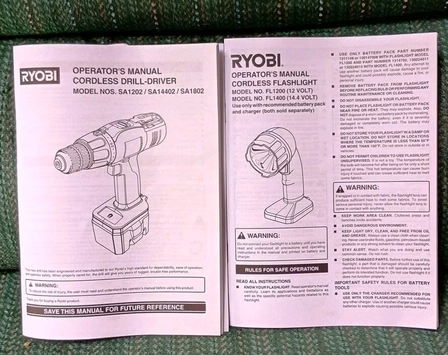 Ryobi 14.4V Cordless Drill & Light, Battery CASE w/Instructions (Read)