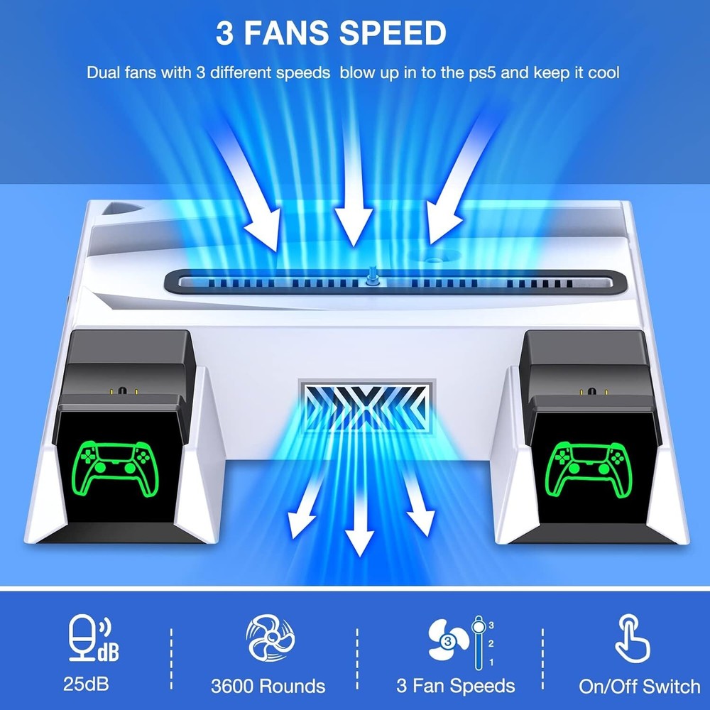 PS5 Disc & PS5 Digital Vertical Cooling Fan Stand Controller Charger Station