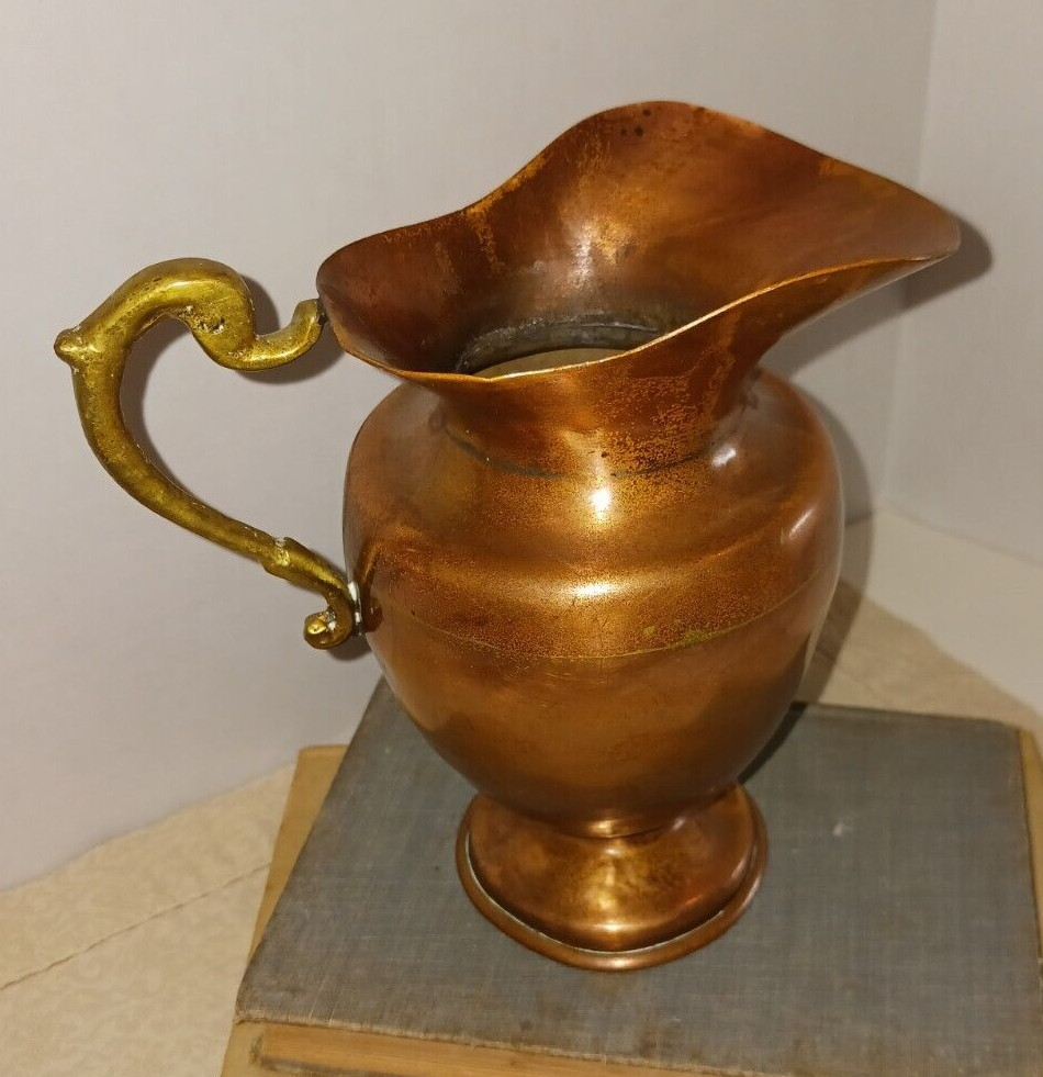 Vintage 7" Copper Pitcher w/Brass Handle