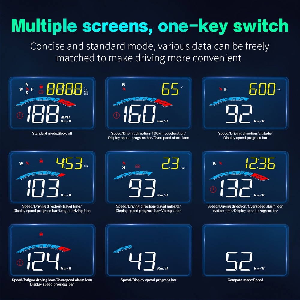 M16 Car HUD Windshield Speed Projector GPS Speedometer Overspeed Alarm System