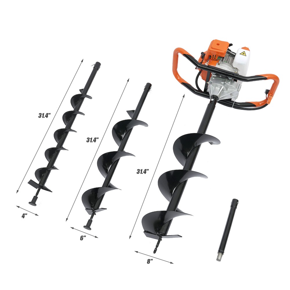 52CC 2.4HP Post Hole Digger Earth Auger 2 Stroke Digging Machine w/3 Drill Bits