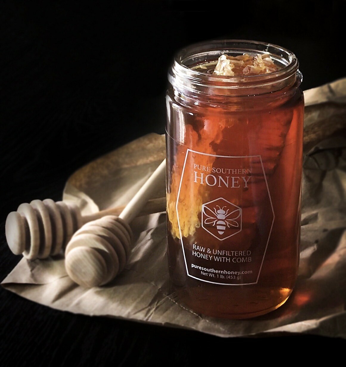 Raw & Unfiltered Honey with Comb 1lb. by Pure Southern Honey, New 2023 Crop