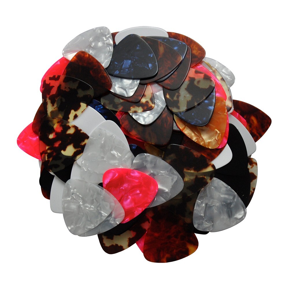 100Pcs Thin 0.46mm Celluloid 346 Rounded Triangle Guitar Picks Assorted Colors