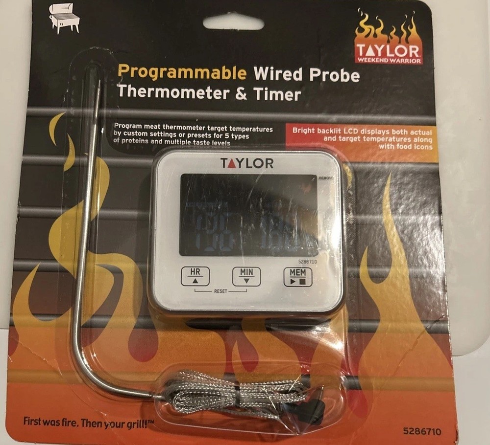 Taylor Digital Wired Probe Programmable Meat Thermometer with Timer NEW