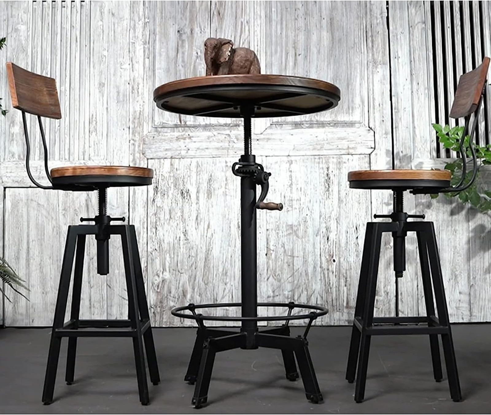 25"-32" Tall Adjustable Swivel Stools with Backrest Industrial Farmhouse